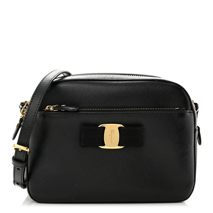 Salvatore Ferragamo Hammered Calfskin Lydia Bow Camera Bag Black 1 of 12