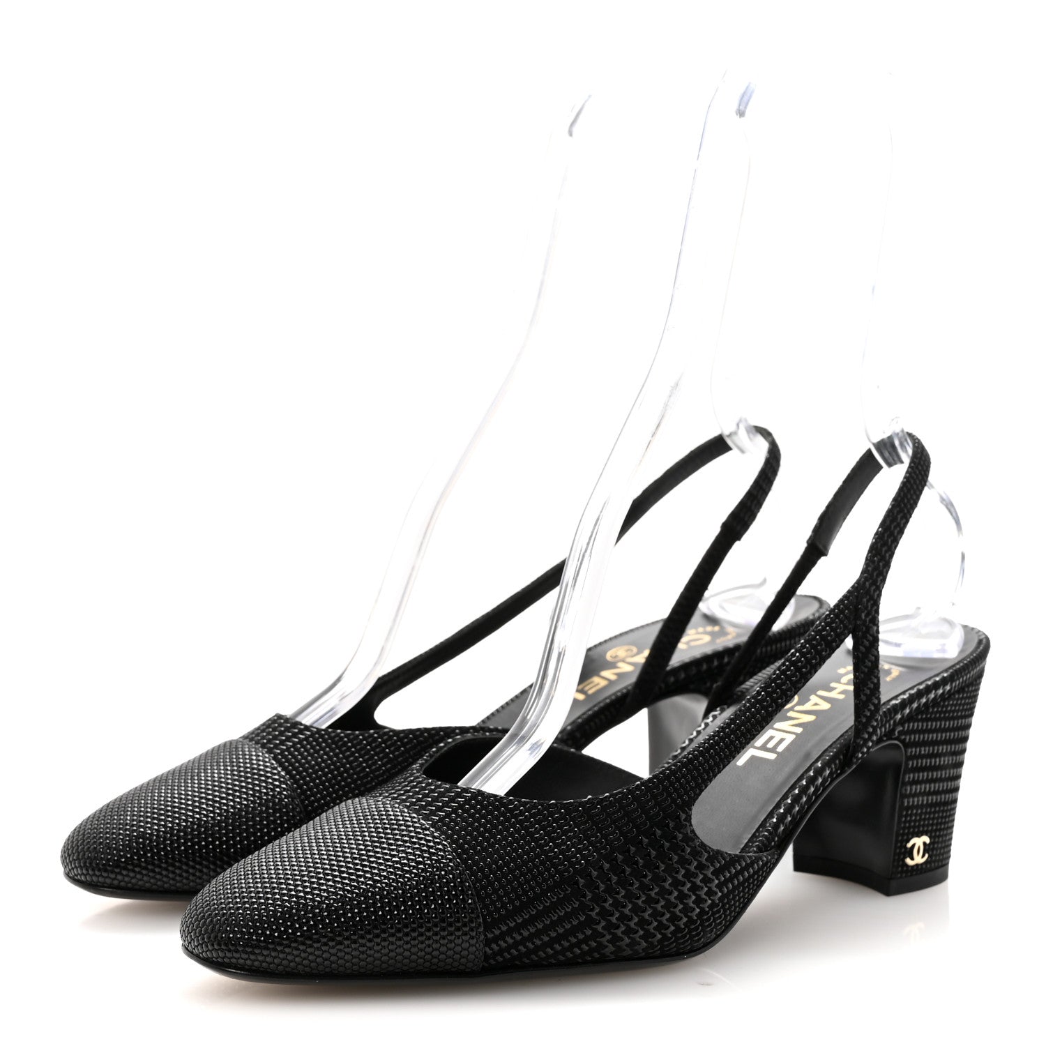 Chanel Suede Kidskin Cap Toe CC Slingback Pumps 40 Black 4 of 9