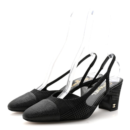 Chanel Suede Kidskin Cap Toe CC Slingback Pumps 40 Black 4 of 9