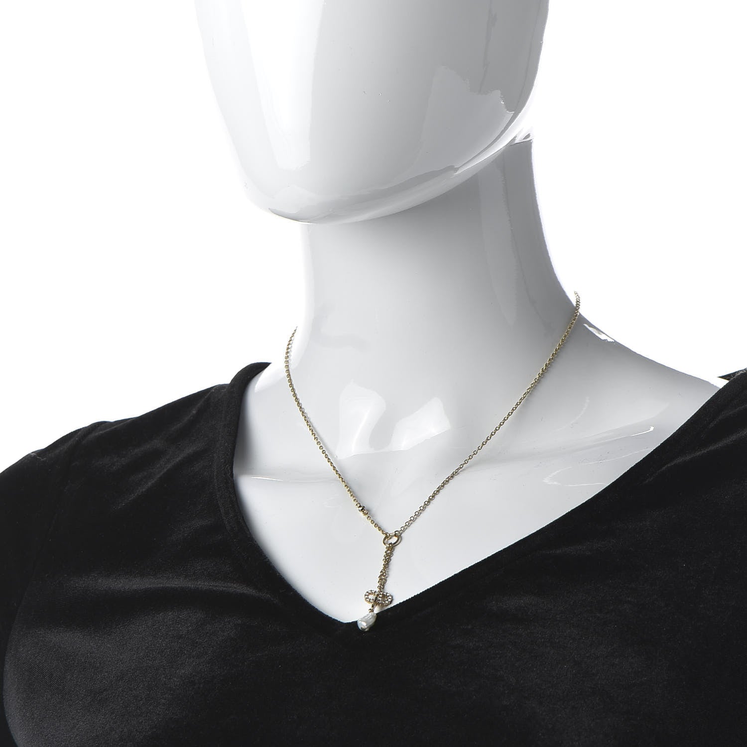 Christian Dior Crystal Pearl Shiny-D Tribal Long Necklace Gold 2 of 7