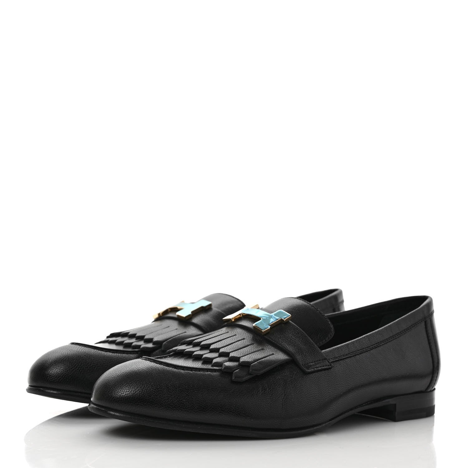Hermes Goatskin Womens Royal Loafers 39 Black 3 of 9