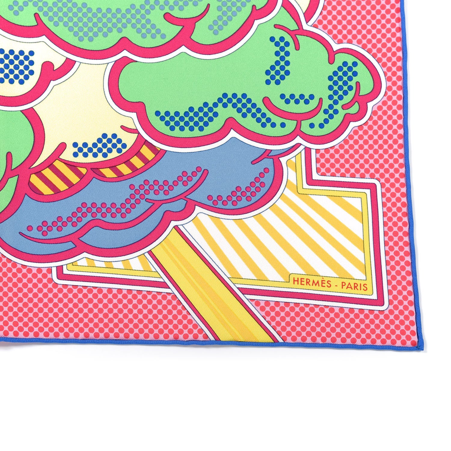 Hermes Silk Pegase Pop Pocket Square Rose Vif Vert Jaune 3 of 5