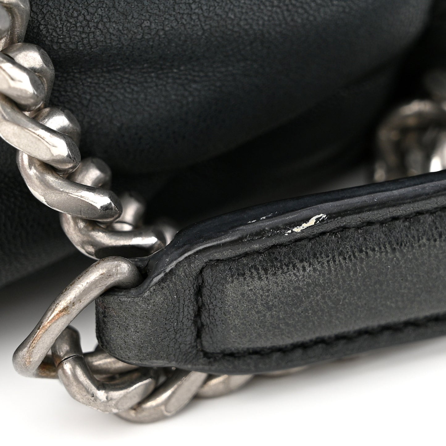 SAINT LAURENT Lambskin Quilted Medium Loulou Puffer Monogram Chain Satchel Black