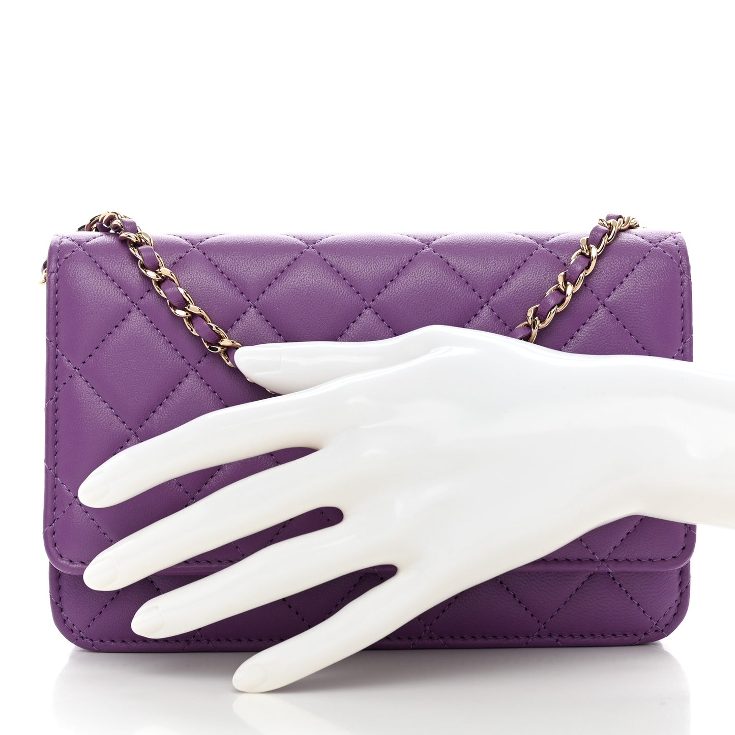 Lambskin Quilted Wallet On Chain WOC Purple
