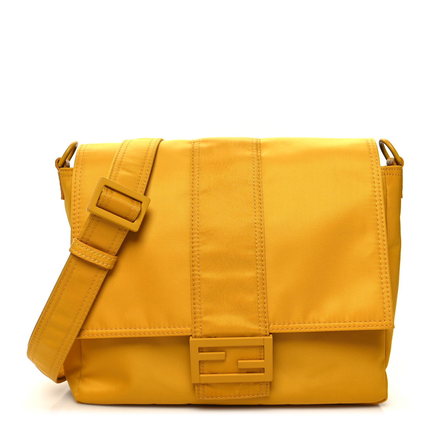 Econyl Nylon Cuoio Romano Monochrome Medium Baguette Messenger Bag Sunflower