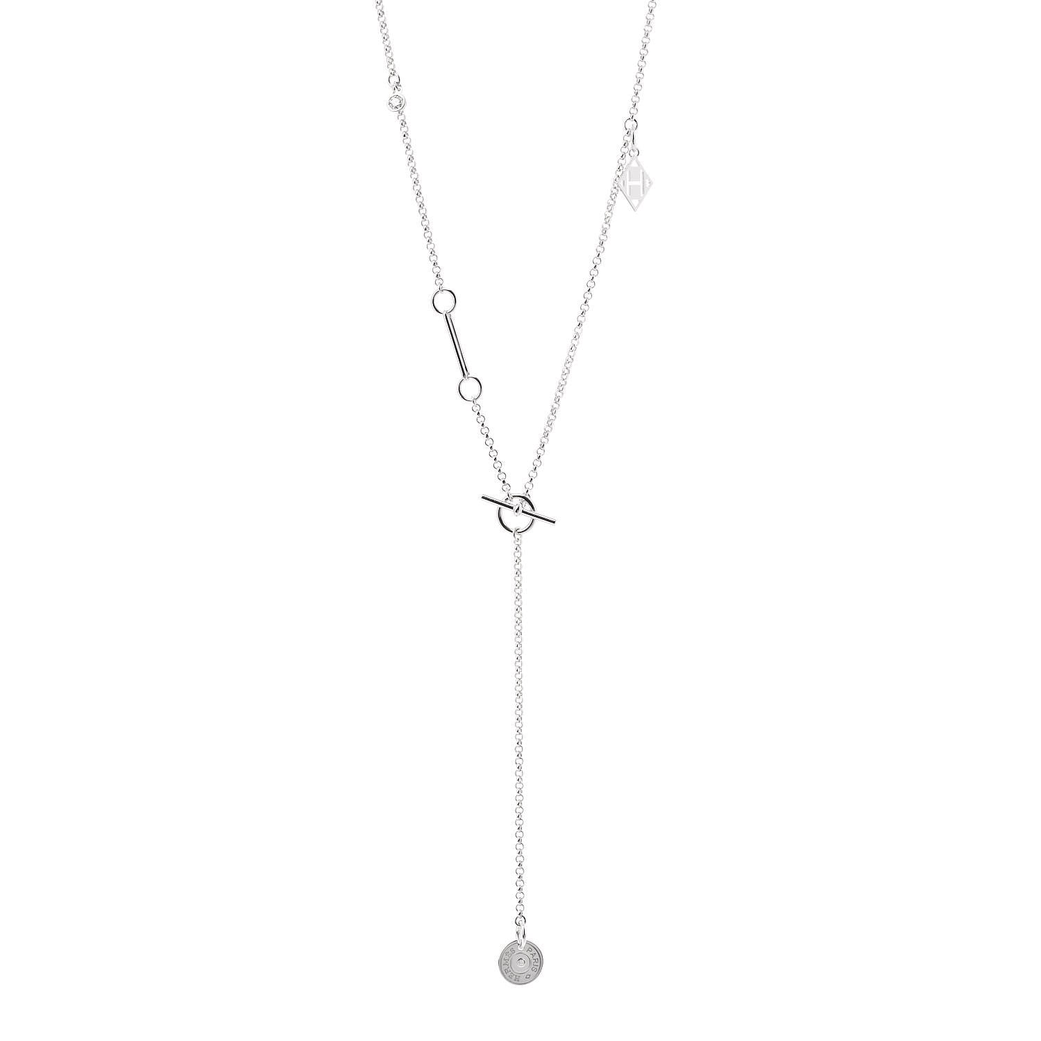 Hermes 18K White Gold Diamond Gambade Necklace 1 of 5