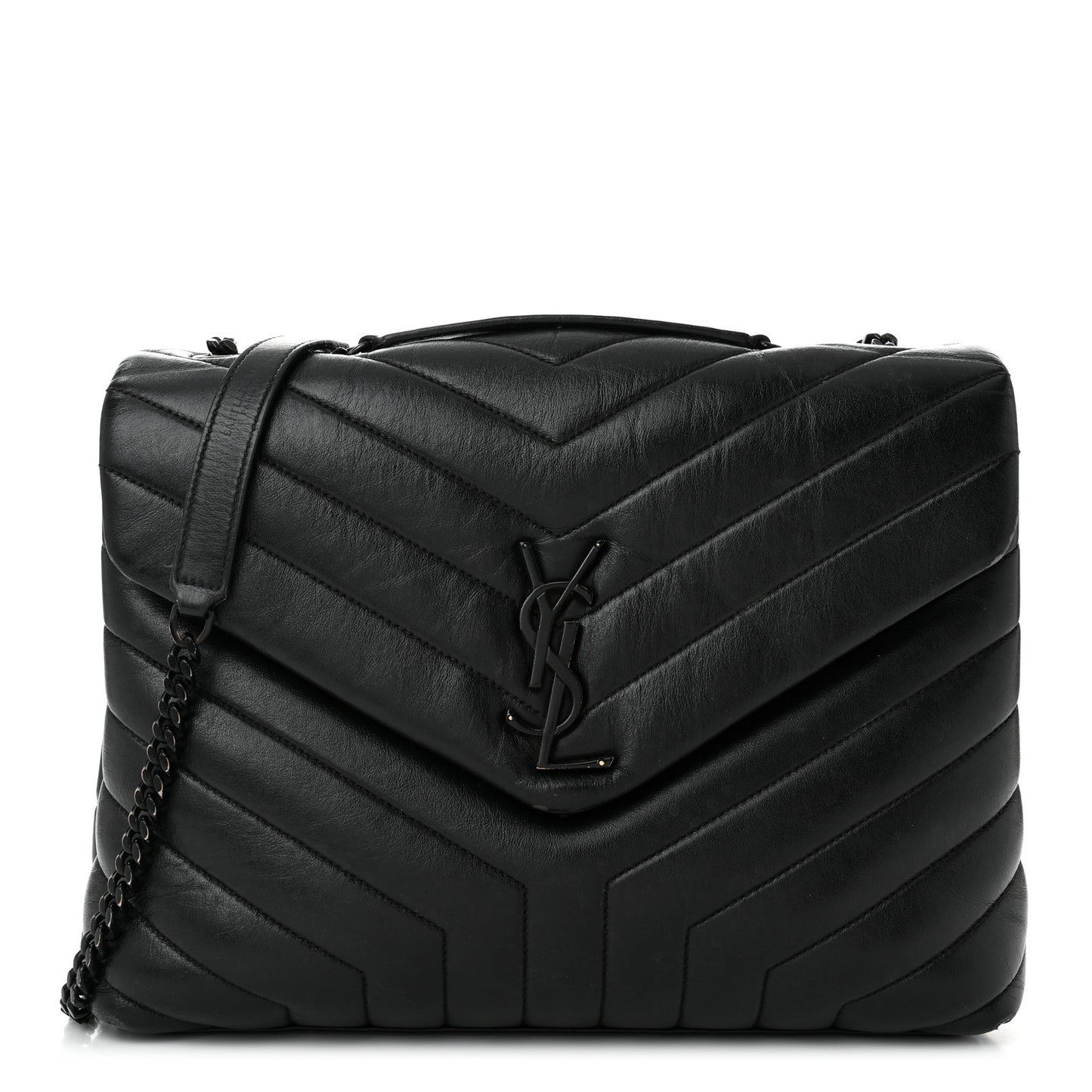 Calfskin Y Quilted Monogram Monochrome Medium Loulou Chain Satchel Black