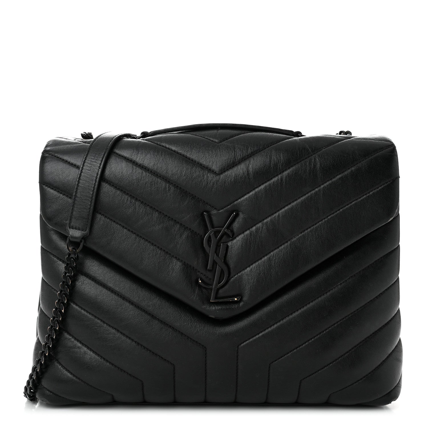 Saint Laurent Calfskin Y Quilted Monogram Monochrome Medium Loulou Chain Satchel Black 1 of 14