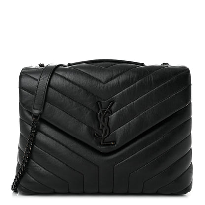 Saint Laurent Calfskin Y Quilted Monogram Monochrome Medium Loulou Chain Satchel Black 1 of 14