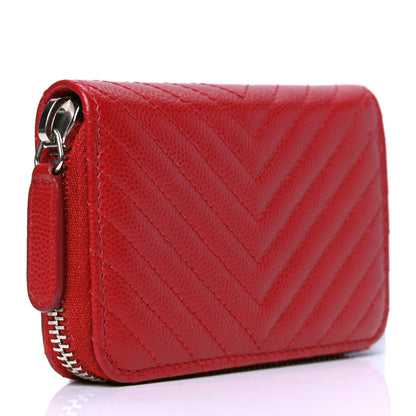 Chanel Caviar Chevron Quilted Small Zip Around Wallet Red 2 of 4