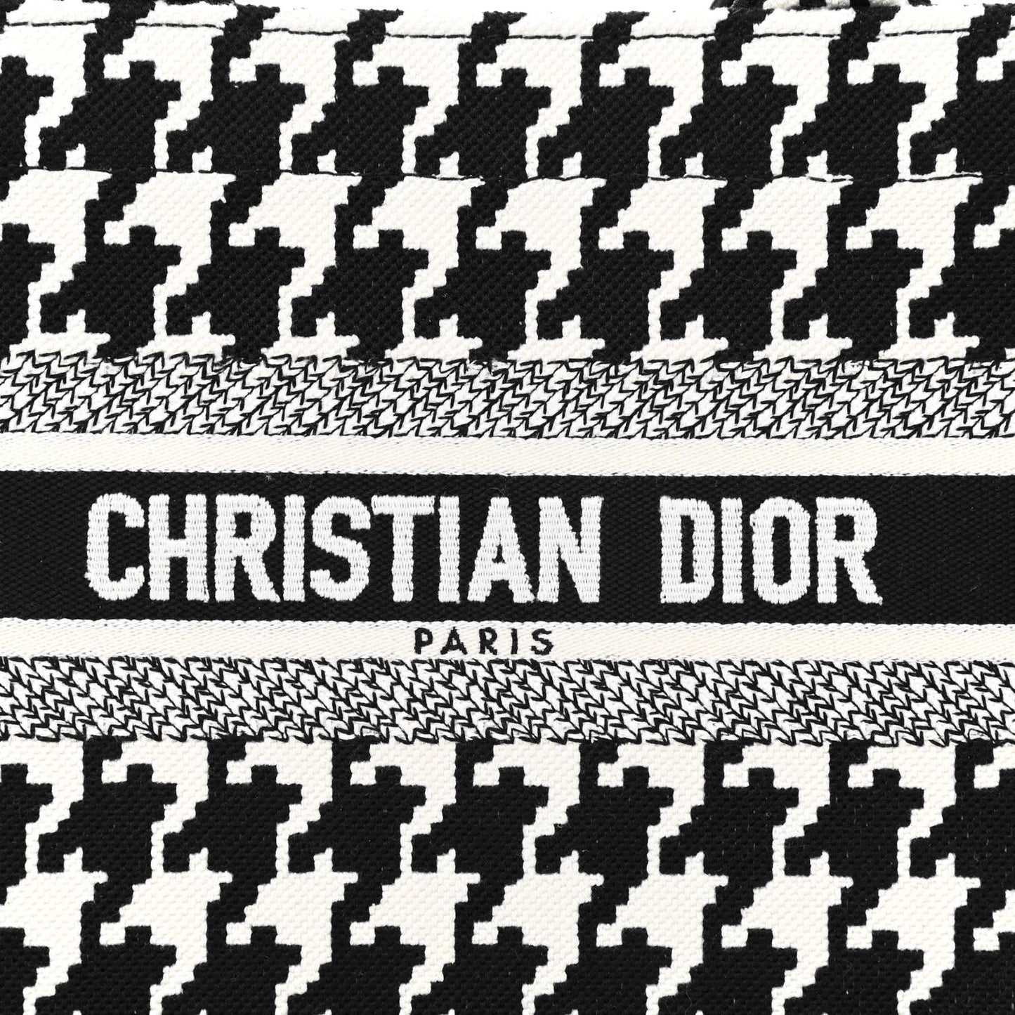 Canvas Houndstooth Embroidered Small Book Tote Black White