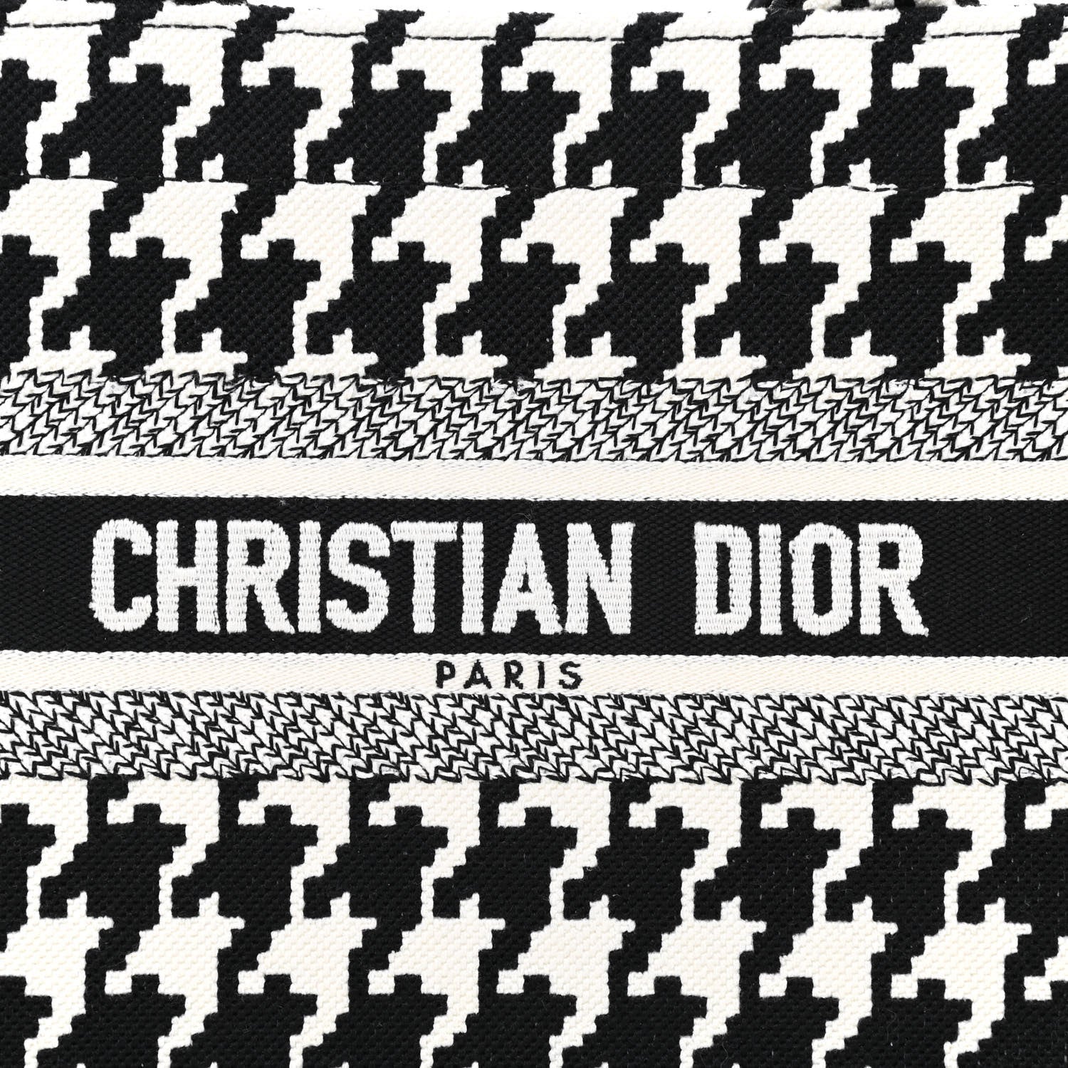 Christian Dior Canvas Houndstooth Embroidered Small Book Tote Black White 8 of 11