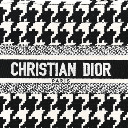Christian Dior Canvas Houndstooth Embroidered Small Book Tote Black White 8 of 11