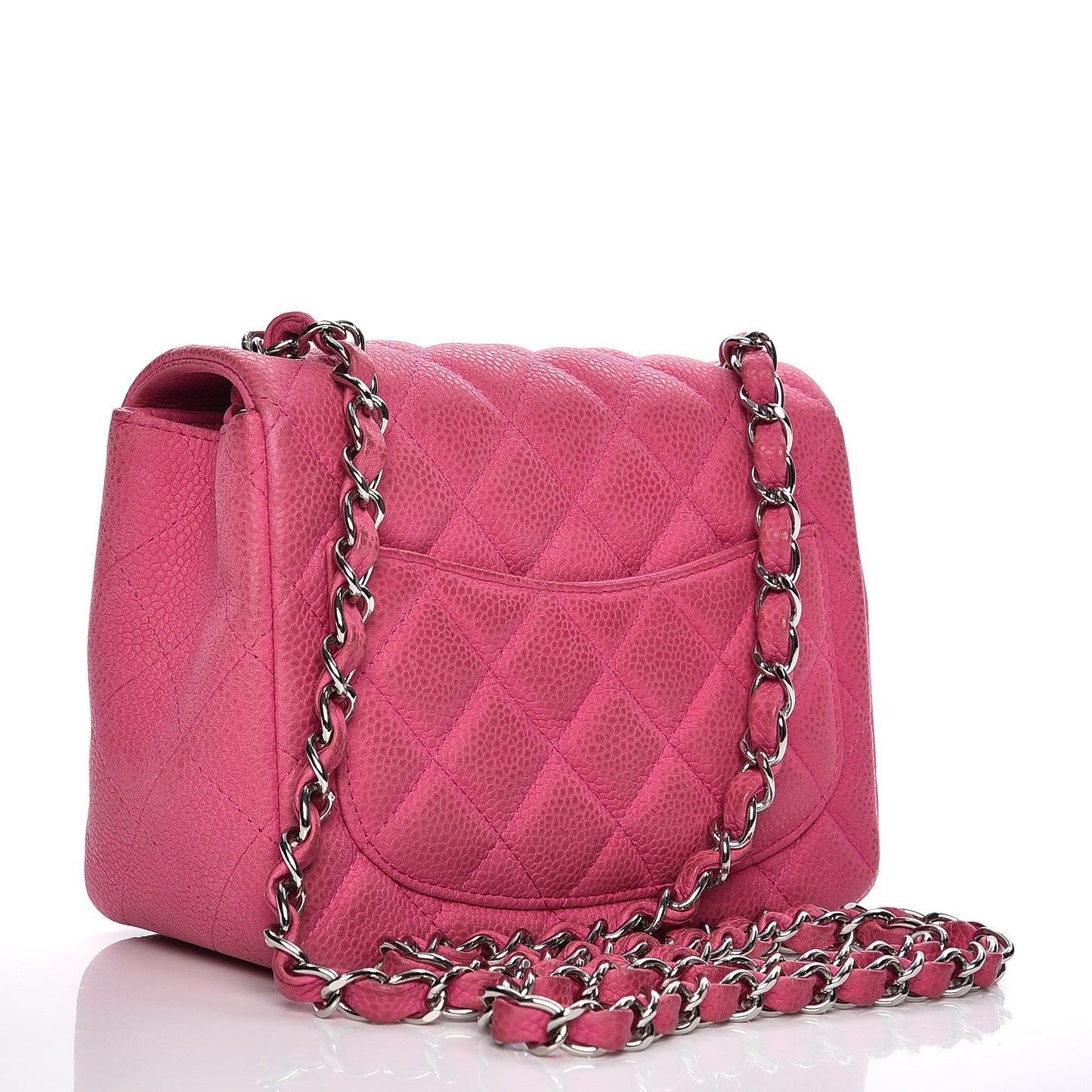 Iridescent Caviar Quilted Mini Square Flap Hot Pink