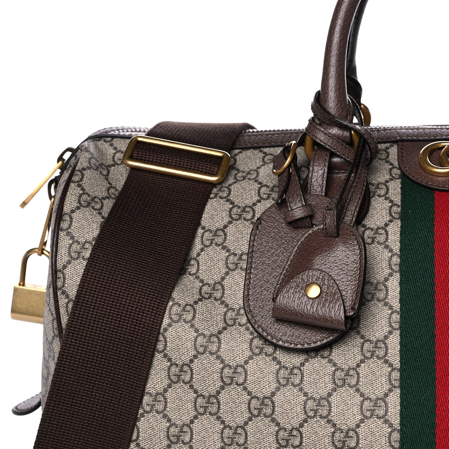 GG Supreme Monogram Textured Dollar Calfskin Web Medium Ophidia Carry-On Duffle Bag Beige Ebony New Acero