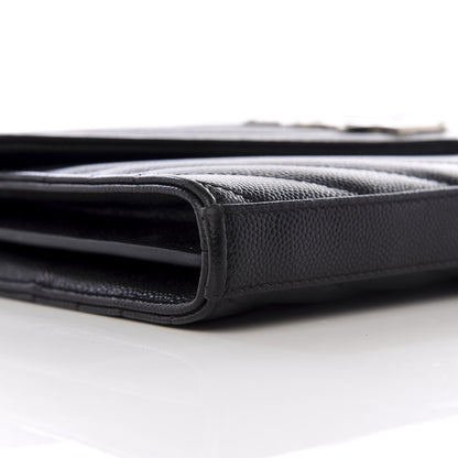Saint Laurent Grain De Poudre Matelasse Chevron Monogram Chain Wallet Black 5 of 8