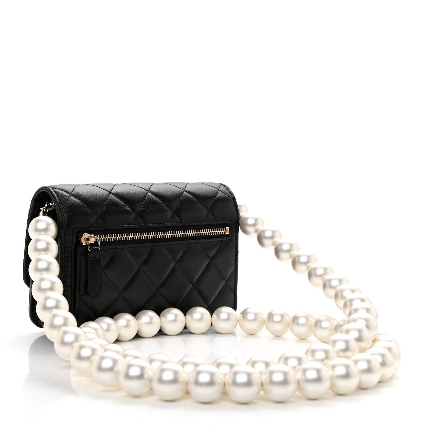 Calfskin Quilted Mini Maxi Pearls Wallet On Chain WOC Black