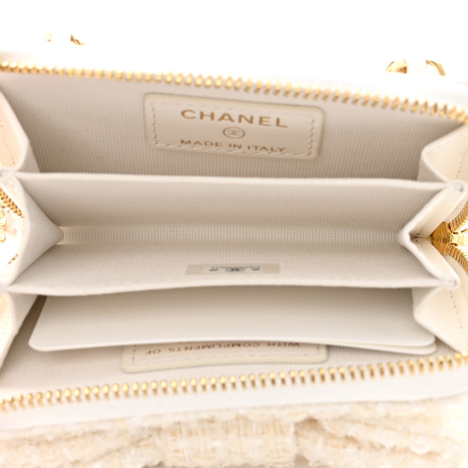 Chanel Tweed Quilted Bow Flap Card Holder On Chain White 5 of 12