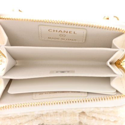 Chanel Tweed Quilted Bow Flap Card Holder On Chain White 5 of 12