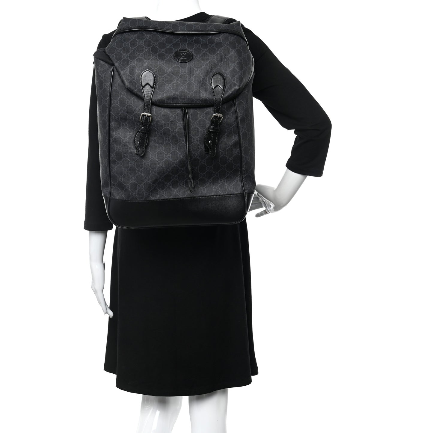 GG Supreme Monogram Azalea Calfskin Medium Retro Interlocking G Backpack Black