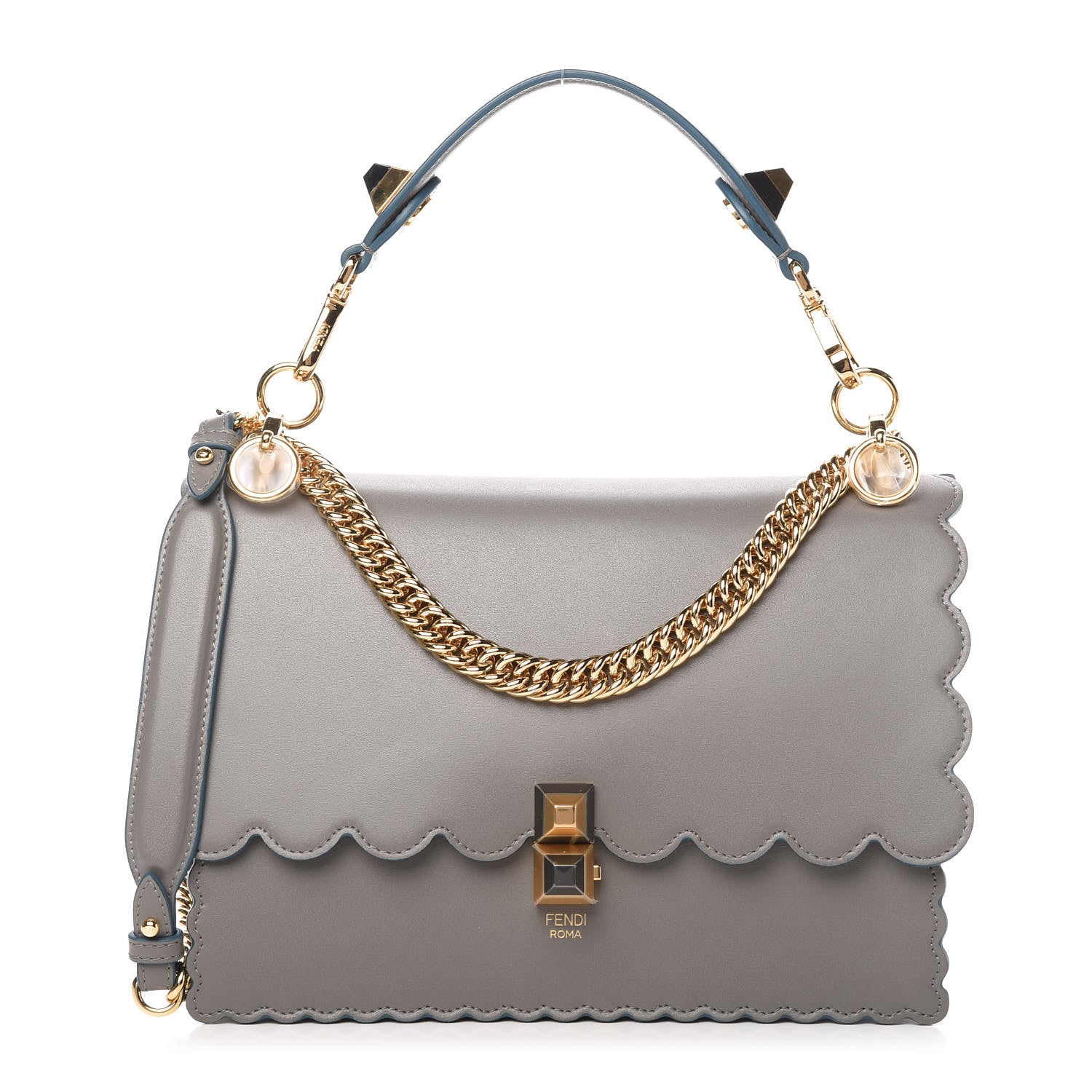 Fendi Vitello Liberty Scalloped Studded Kan I Shoulder Bag Argilla 1 of 10