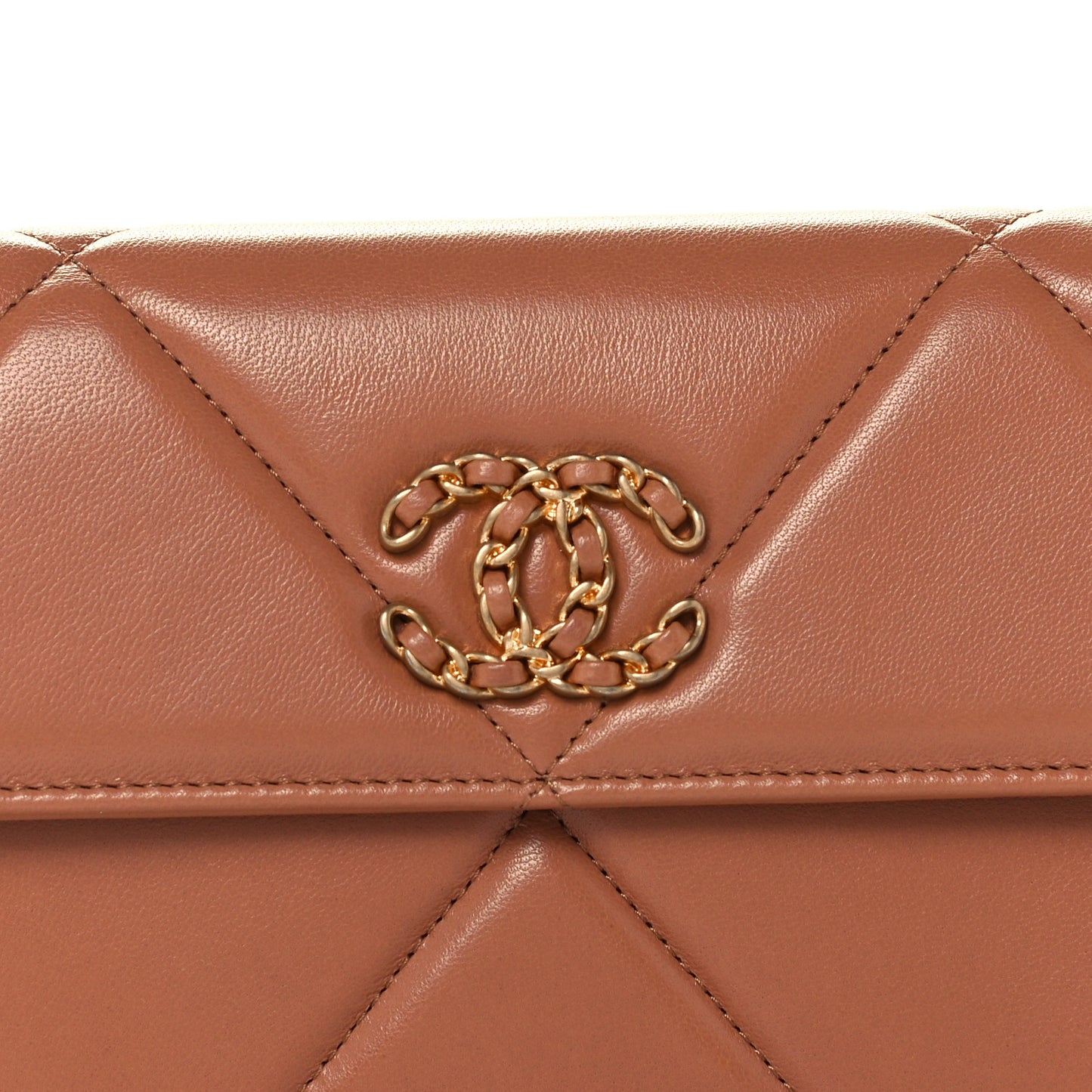 Lambskin Quilted Chanel 19 Flap Wallet Brown