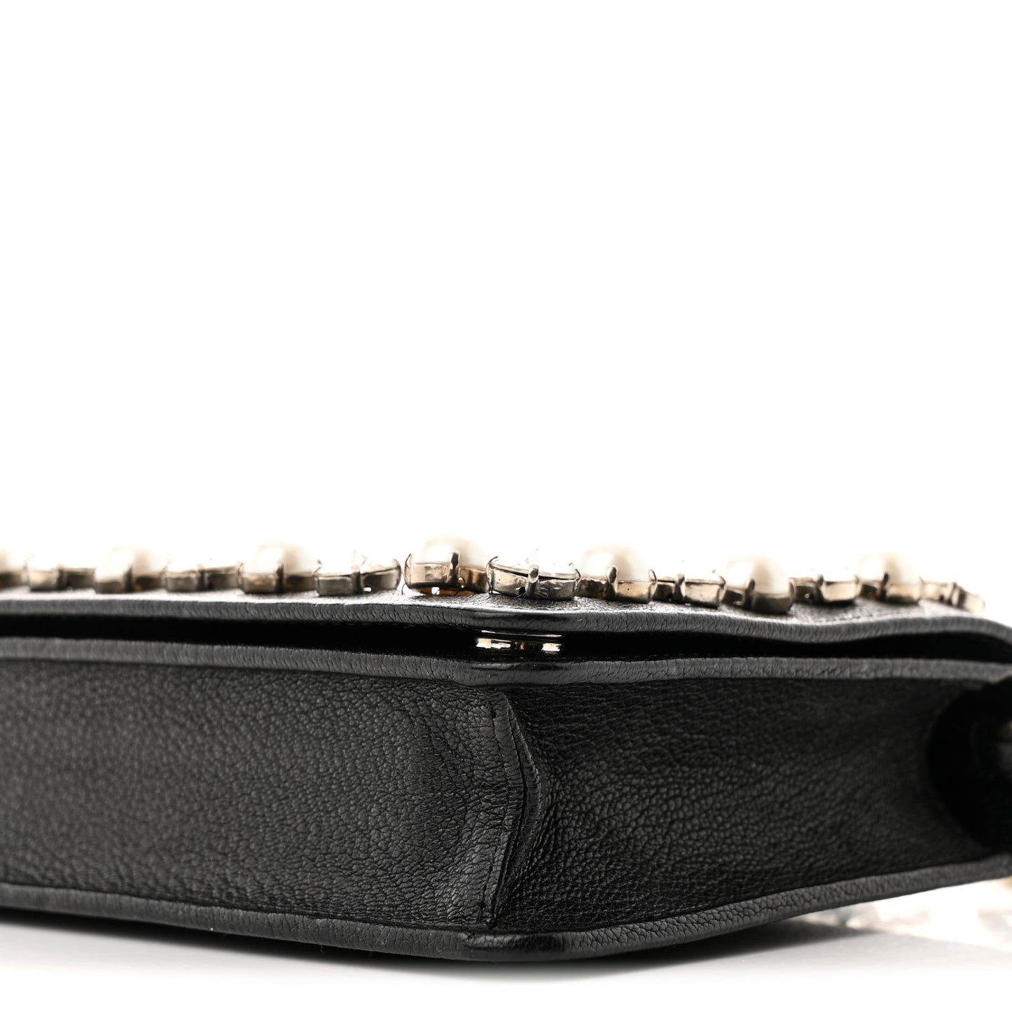 Goatskin Madras Crystal Pearl Flap Clutch Black