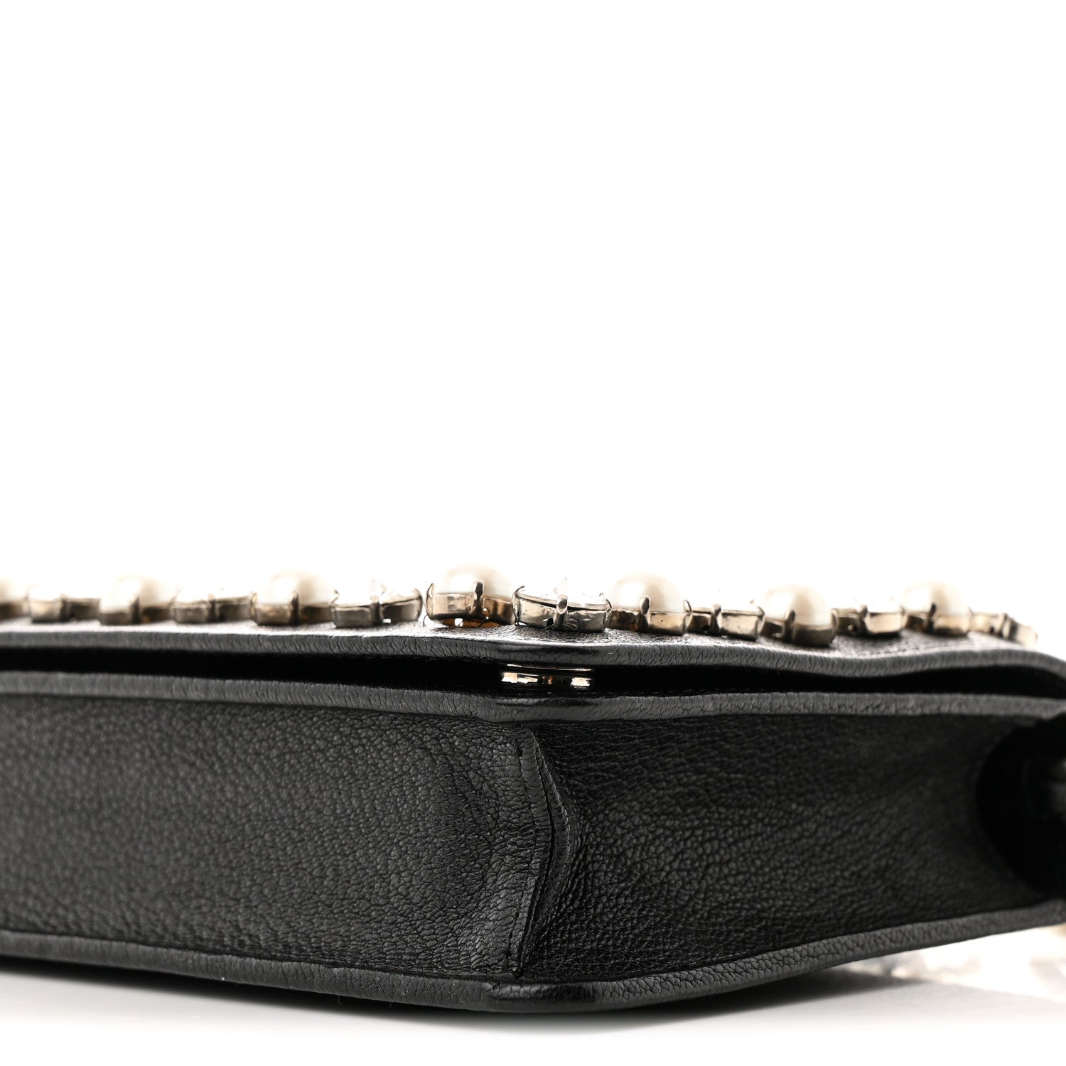 Miu Miu Goatskin Madras Crystal Pearl Flap Clutch Black 12 of 12