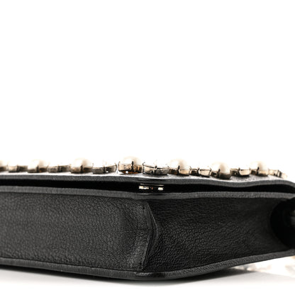 Miu Miu Goatskin Madras Crystal Pearl Flap Clutch Black 12 of 12