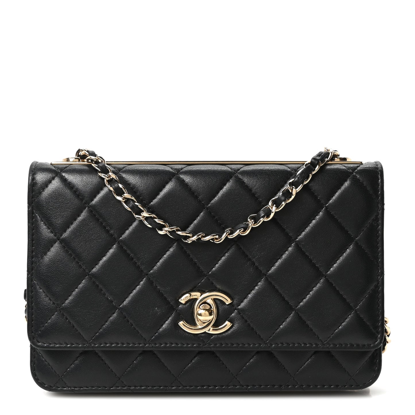 Lambskin Quilted Trendy CC Wallet On Chain WOC Black