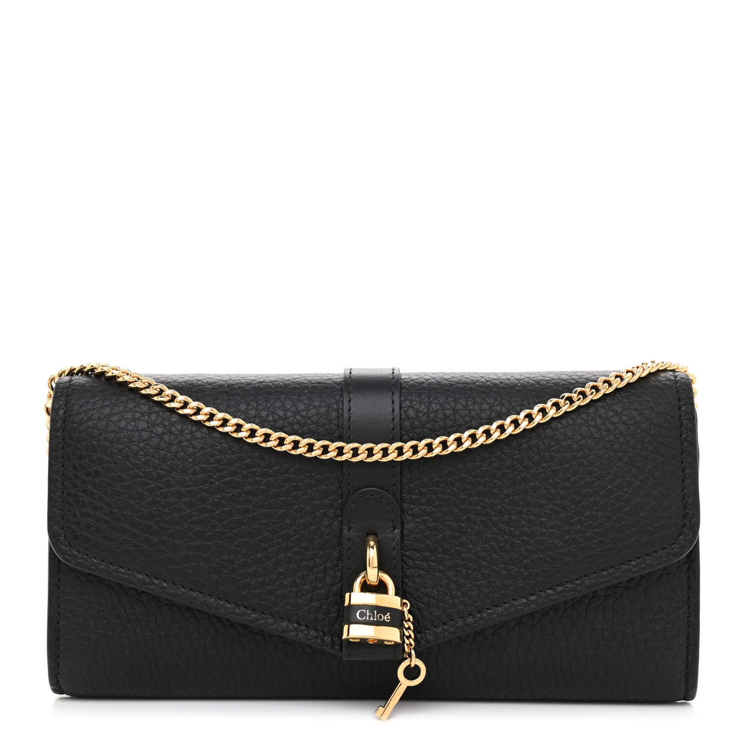 Chloe Shiny Grained Calfskin Aby Wallet on Chain Black 1 of 9
