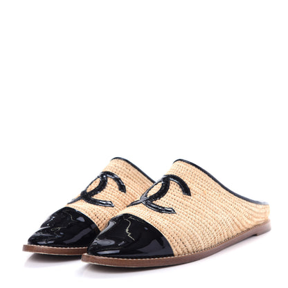Chanel Raffia Patent Calfskin CC Espadrilles 40 Beige Black 3 of 12