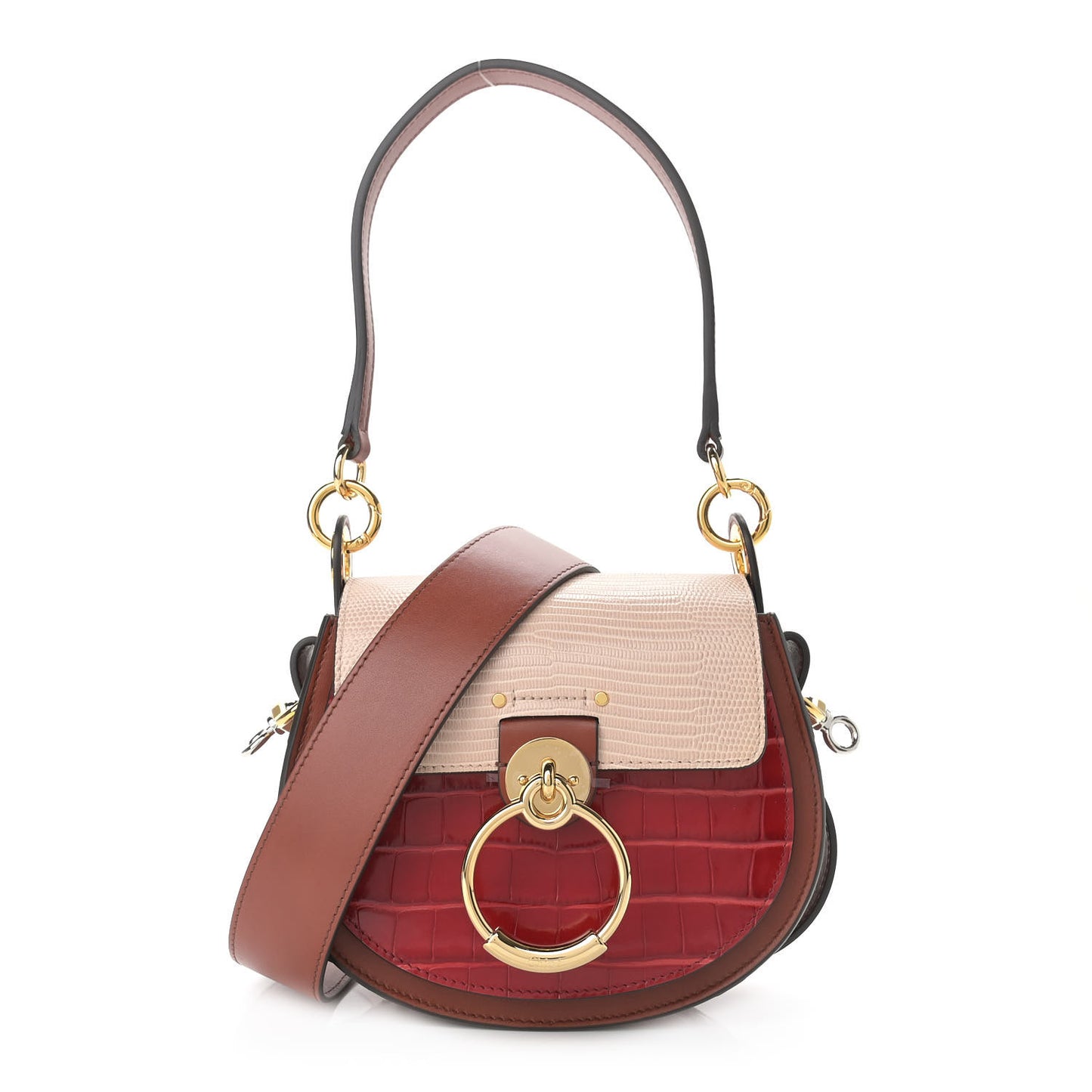 Calfskin Crocodile Embossed Small Tess Bag Pink Red