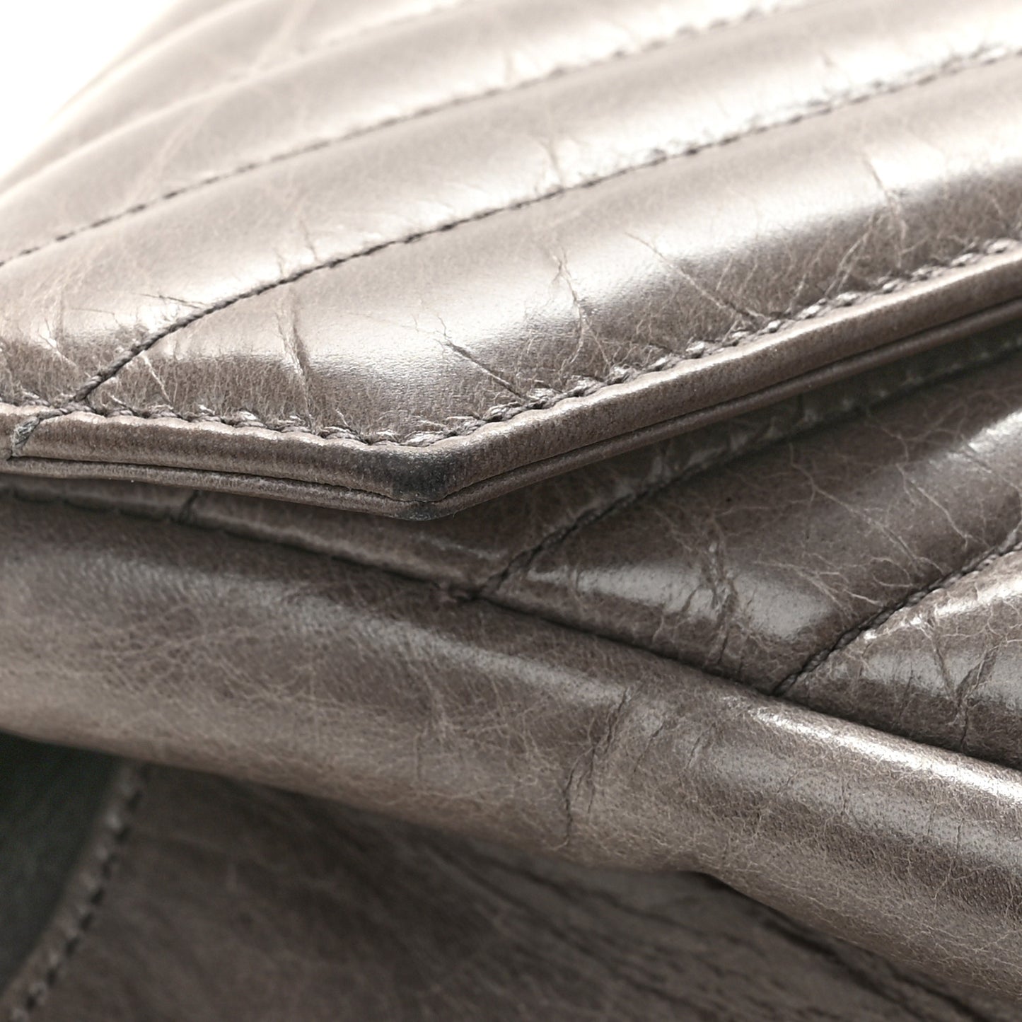 Waxed Calfskin Matelasse Chevron Medium Monogram College Bag Fog Gray