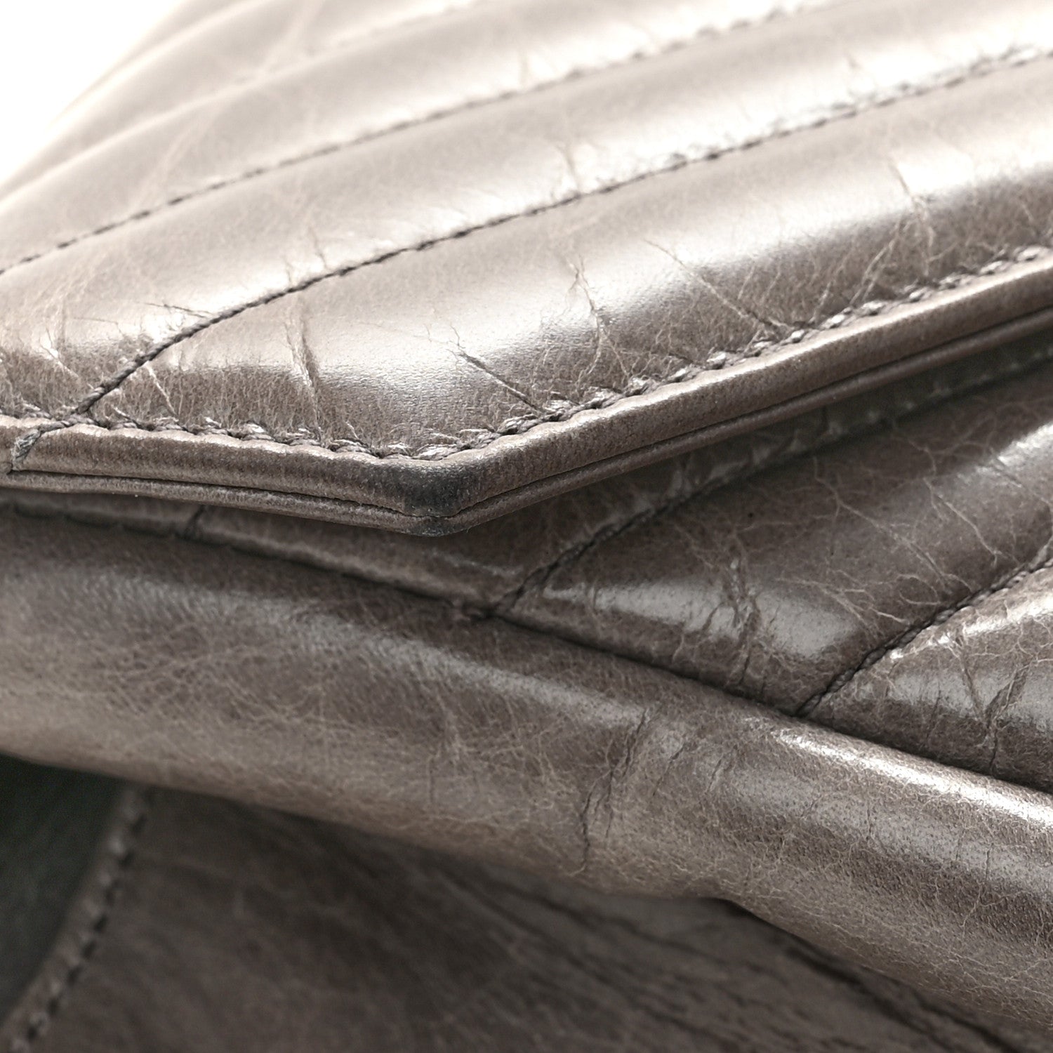 Saint Laurent Waxed Calfskin Matelasse Chevron Medium Monogram College Bag Fog Gray 12 of 14