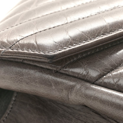 Saint Laurent Waxed Calfskin Matelasse Chevron Medium Monogram College Bag Fog Gray 12 of 14