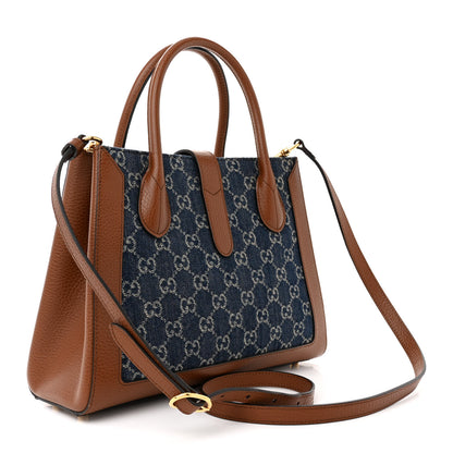 Gucci New Denim GG Monogram Dollar Calfskin Medium Jackie 1961 Tote Blue Tea Cuir Epilog 3 of 13