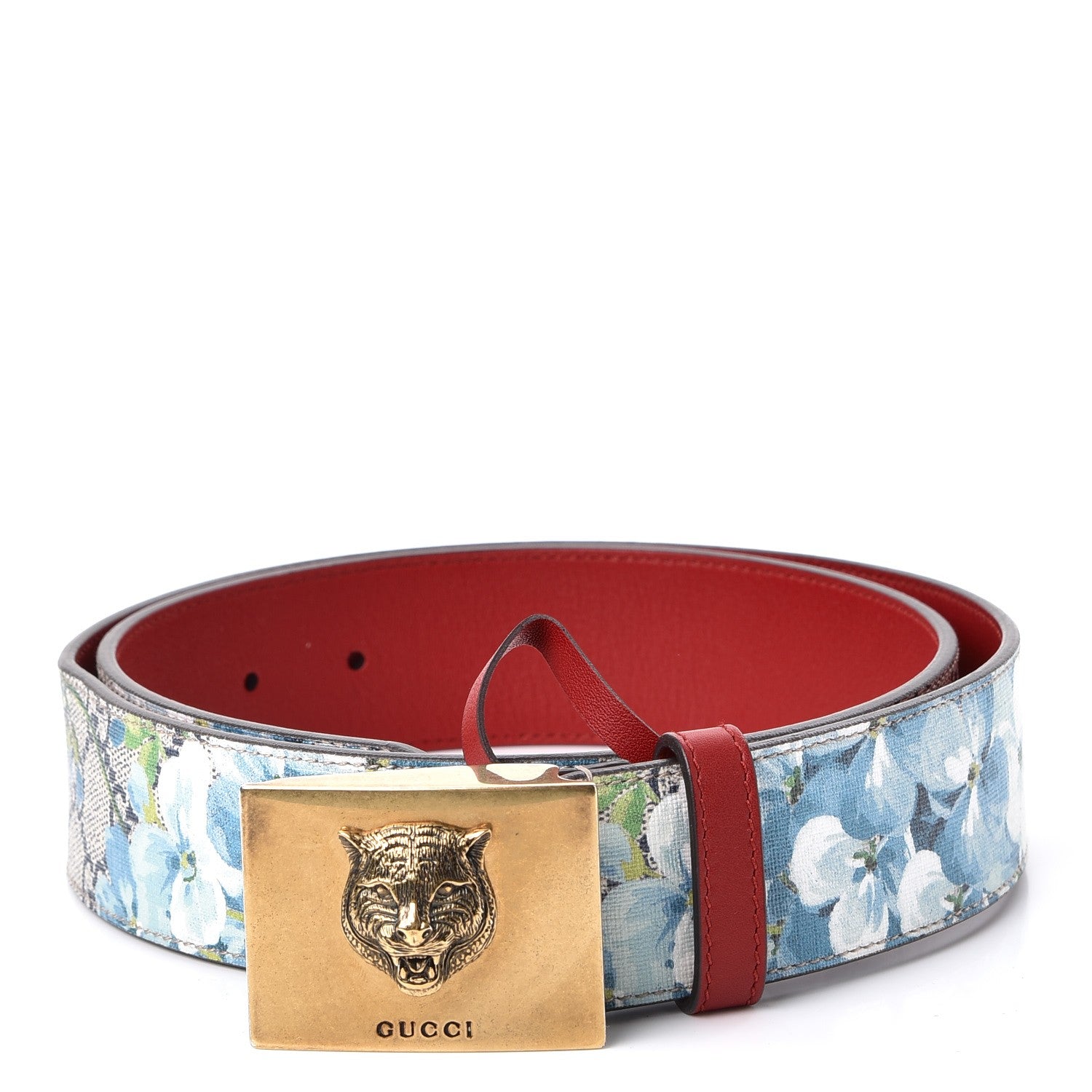 Gucci GG Plus Monogram Blooms Plaque Belt 90 36 Blue 1 of 7