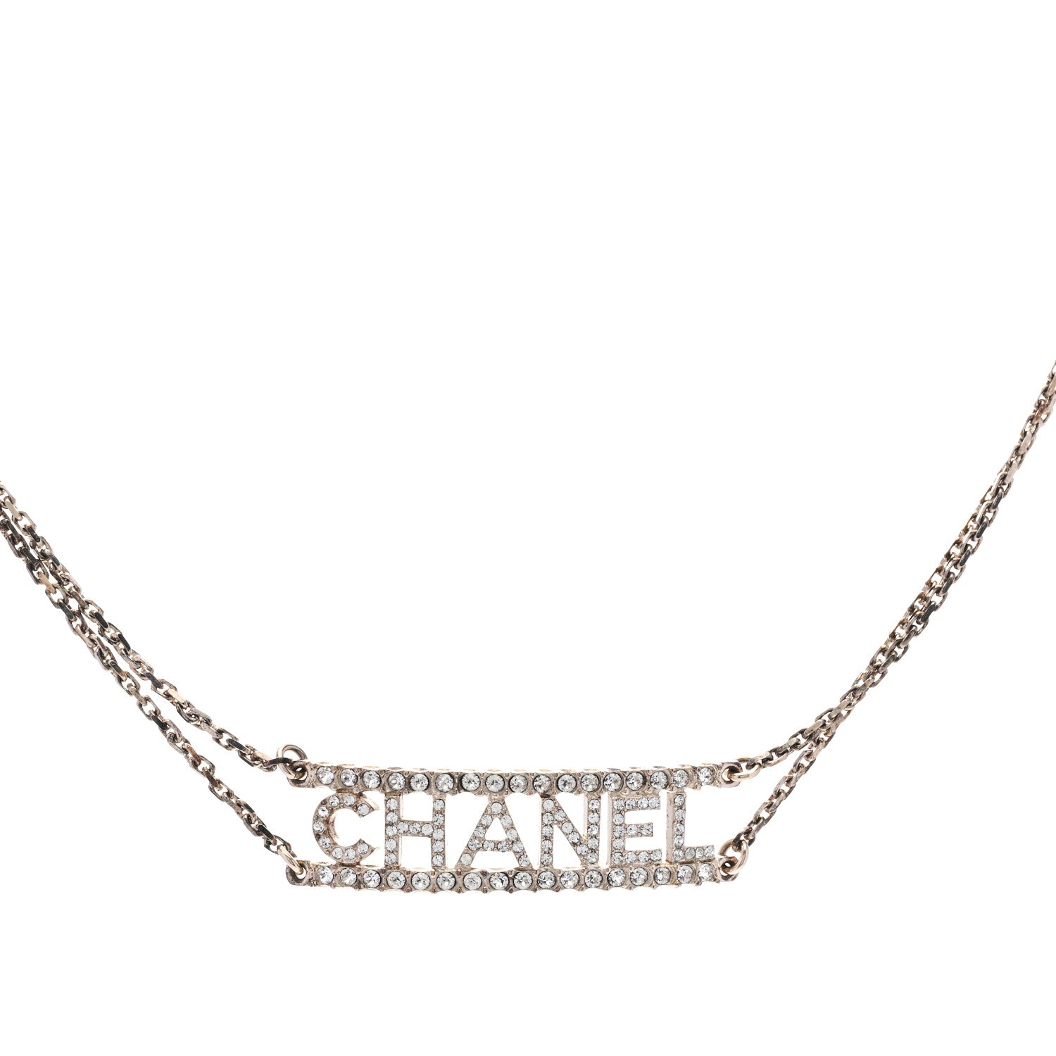 Chanel Metal Crystal Logo Choker Necklace Gold 1 of 5