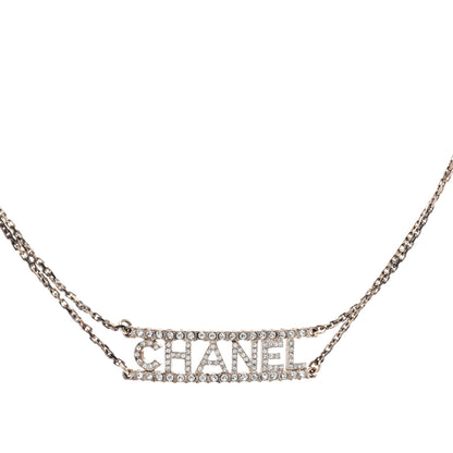 Chanel Metal Crystal Logo Choker Necklace Gold 1 of 5