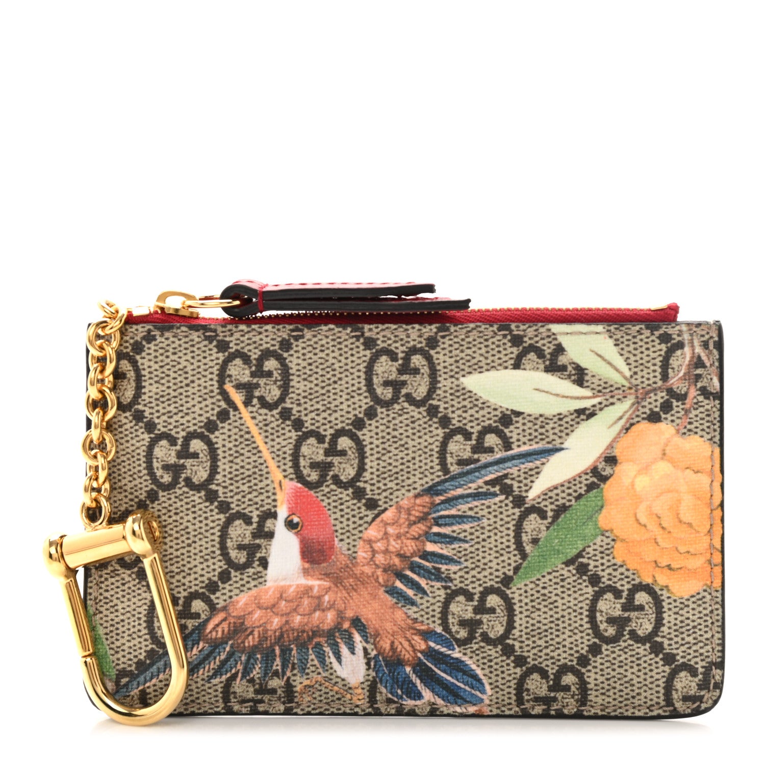 Gucci GG Supreme Monogram Tian Key Case Beige Multicolor Red 1 of 7