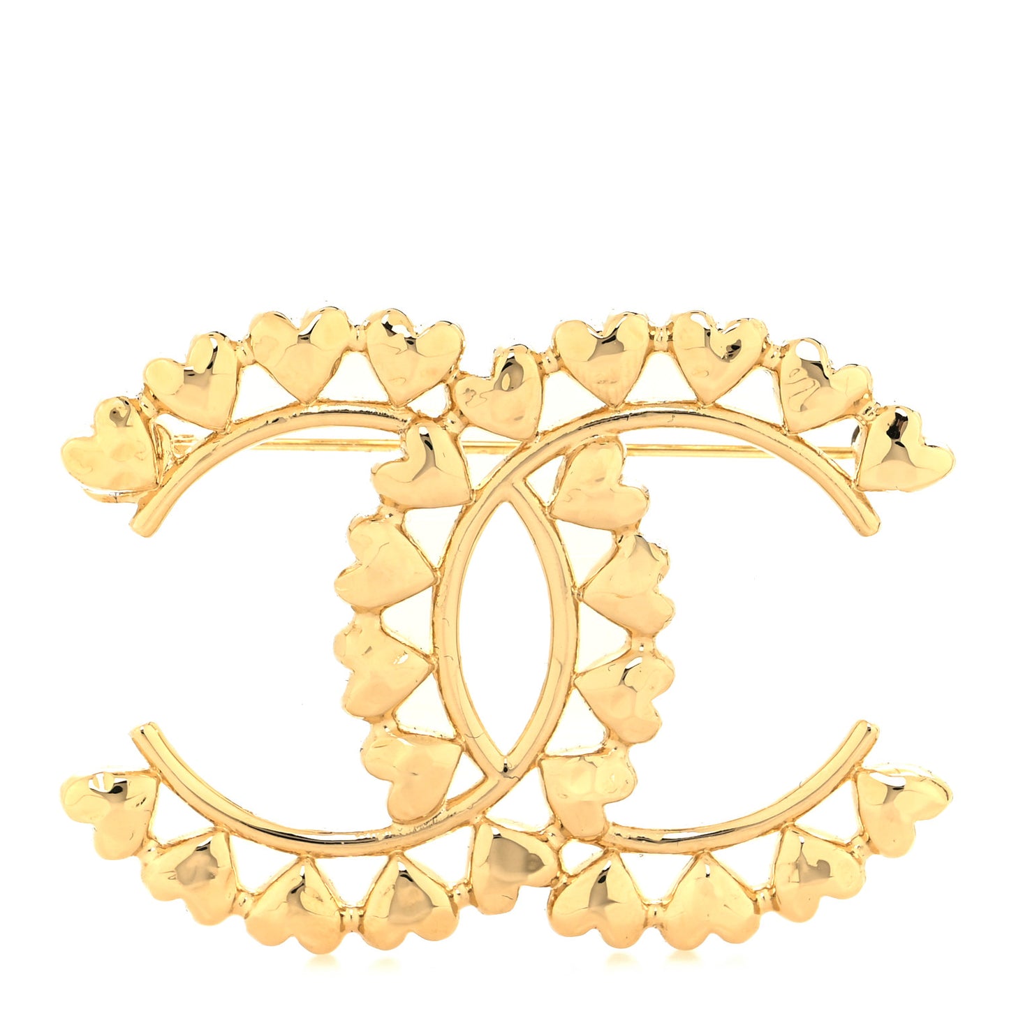 Metal CC Heart Brooch Gold