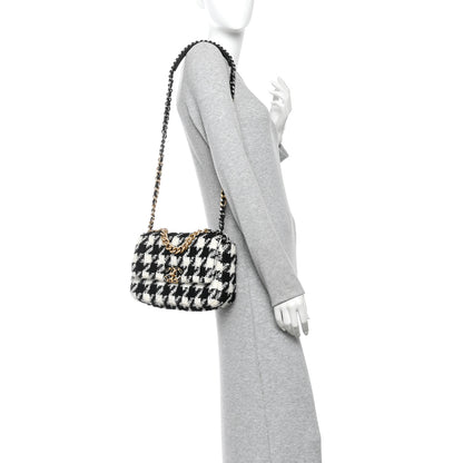 Chanel Tweed Quilted Medium Chanel 19 Flap Black Ecru White 2 of 10