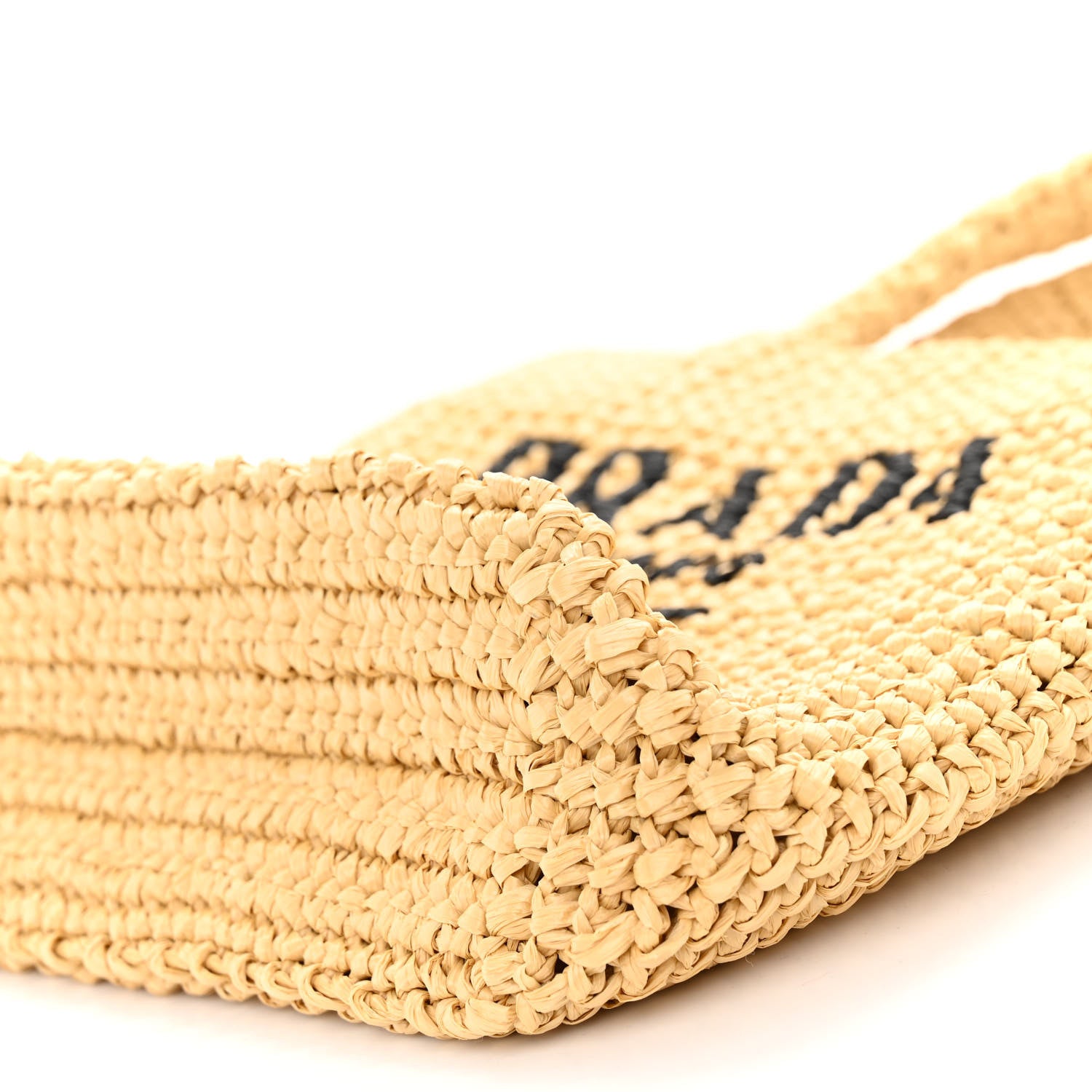 Prada Yarn Raffia Effect Crochet Embroidered Small Logo Tote Naturale 9 of 9