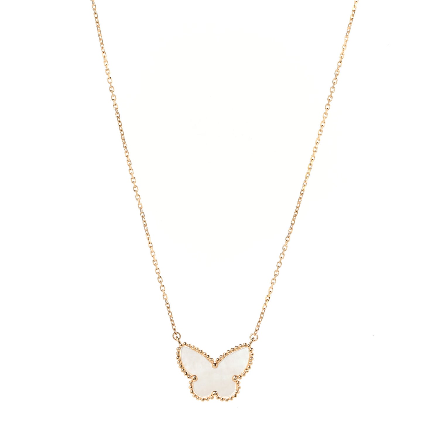 18K Yellow Gold Mother of Pearl Lucky Alhambra Butterfly Pendant Necklace