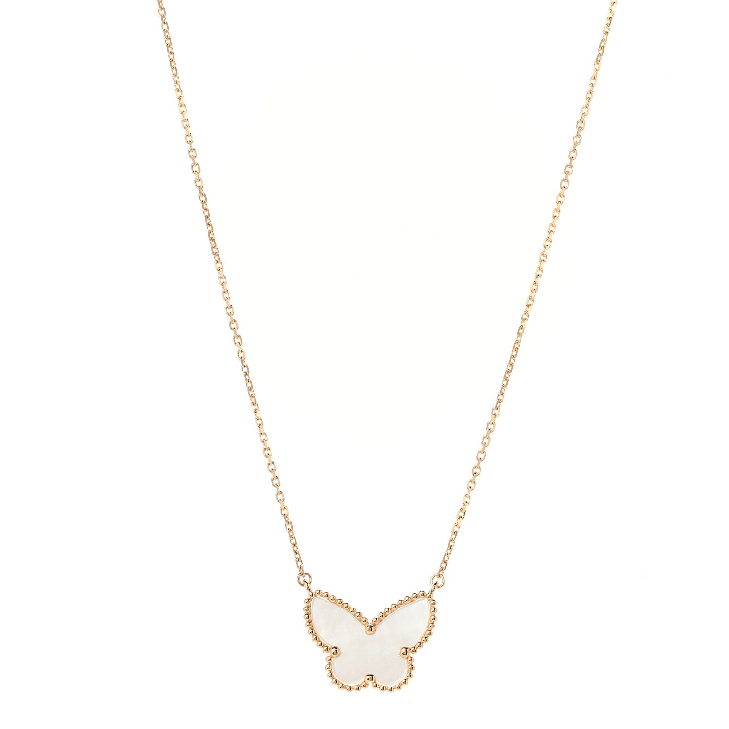Van Cleef & Arpels 18K Yellow Gold Mother of Pearl Lucky Alhambra Butterfly Pendant Necklace 1 of 7