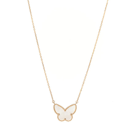 Van Cleef & Arpels 18K Yellow Gold Mother of Pearl Lucky Alhambra Butterfly Pendant Necklace 1 of 7