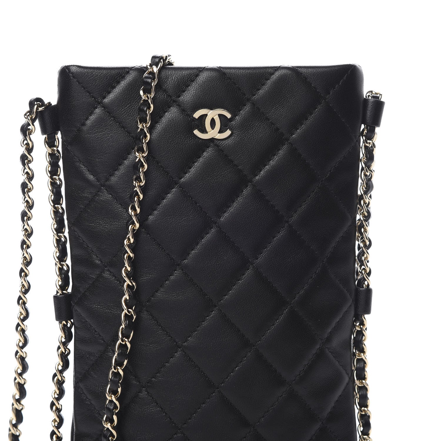 Chanel Lambskin Quilted Chain Around Phone Holder Black 8 of 10