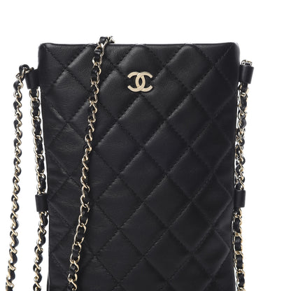 Chanel Lambskin Quilted Chain Around Phone Holder Black 8 of 10