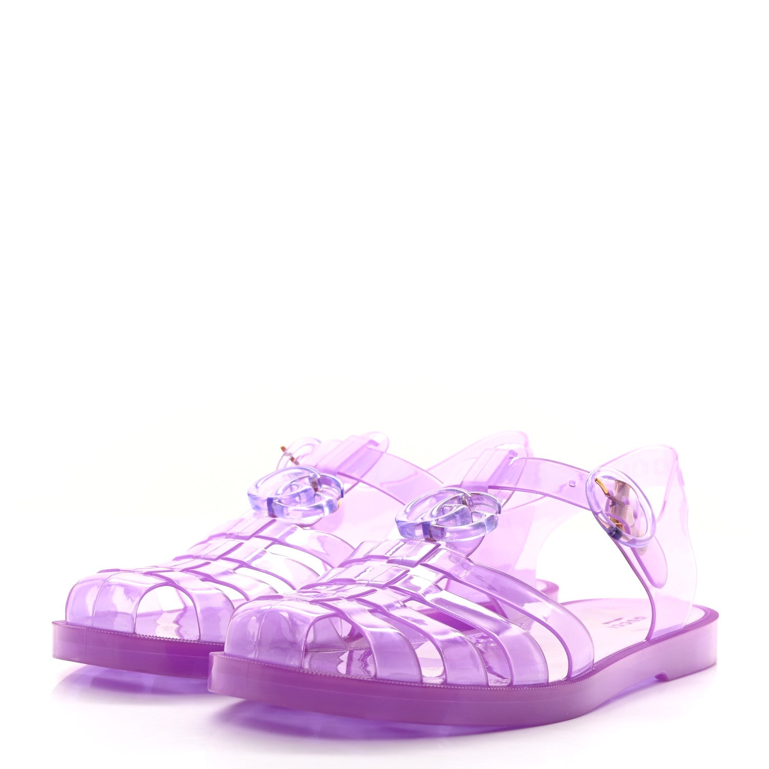 Gucci Shiny Rubber Double G Buckle Strap Sandals 40 Lapis Transparent 3 of 8